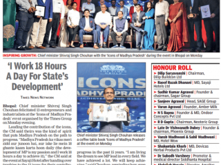 Times-of-India-Bhopal-12-6-18 CM honours the organization for planting 100+ trees on the occastion of "World Environment Day" and urges the youth to join the drive for progress.